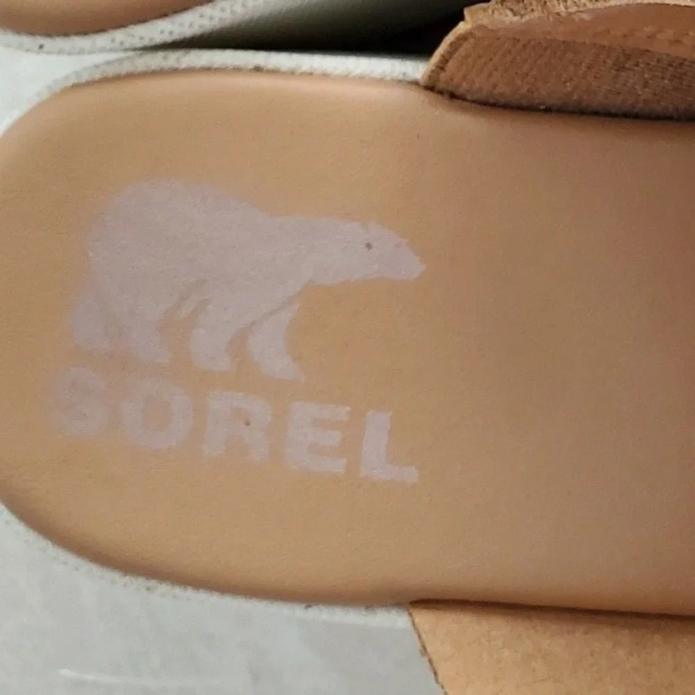 Sorel Cameron Flatform Sandal Tan Leather Cross Strap Platform Comfort Shoes